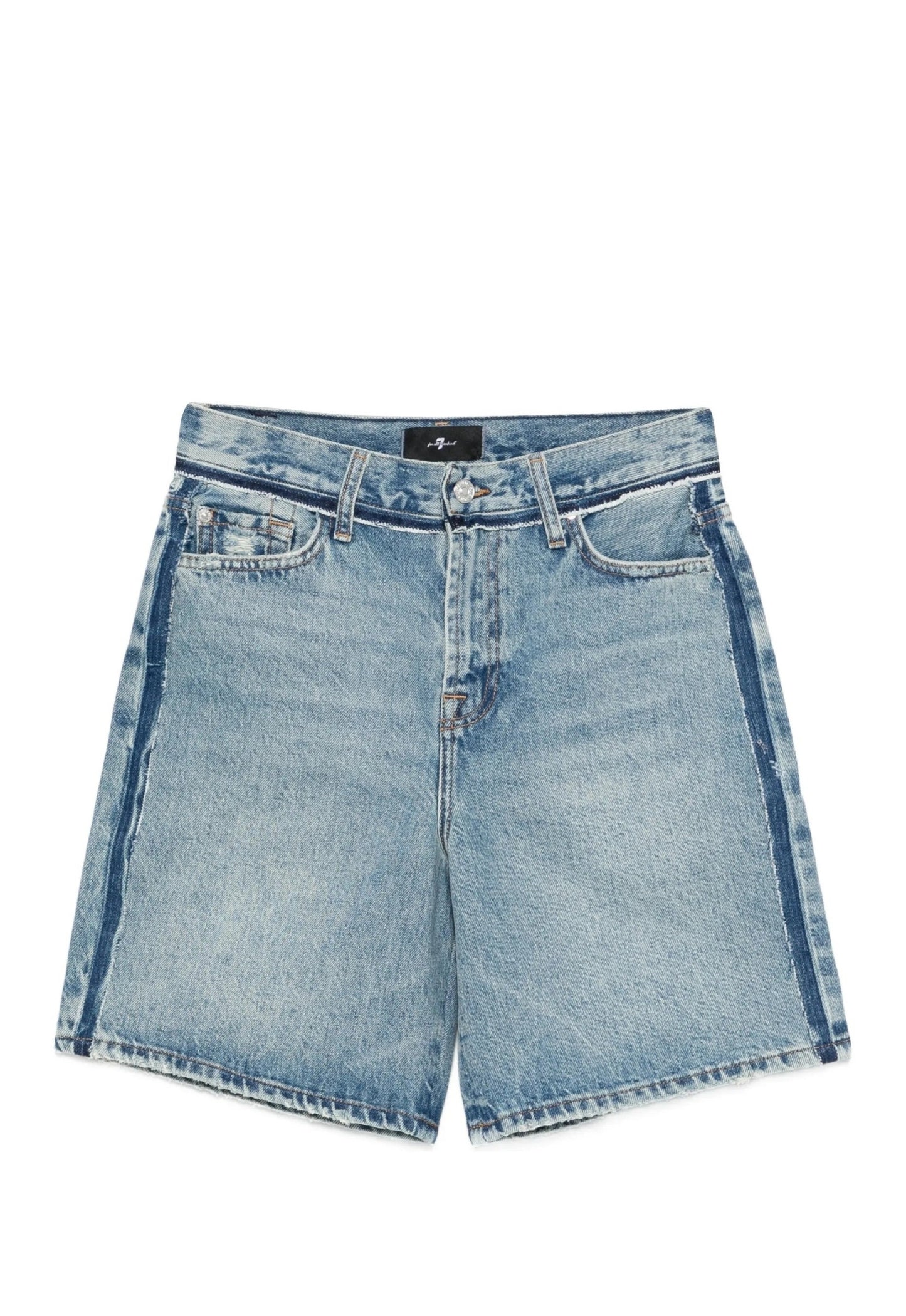 7 FOR ALL MANKIND WOMEN Stripe Denim Shorts Blue