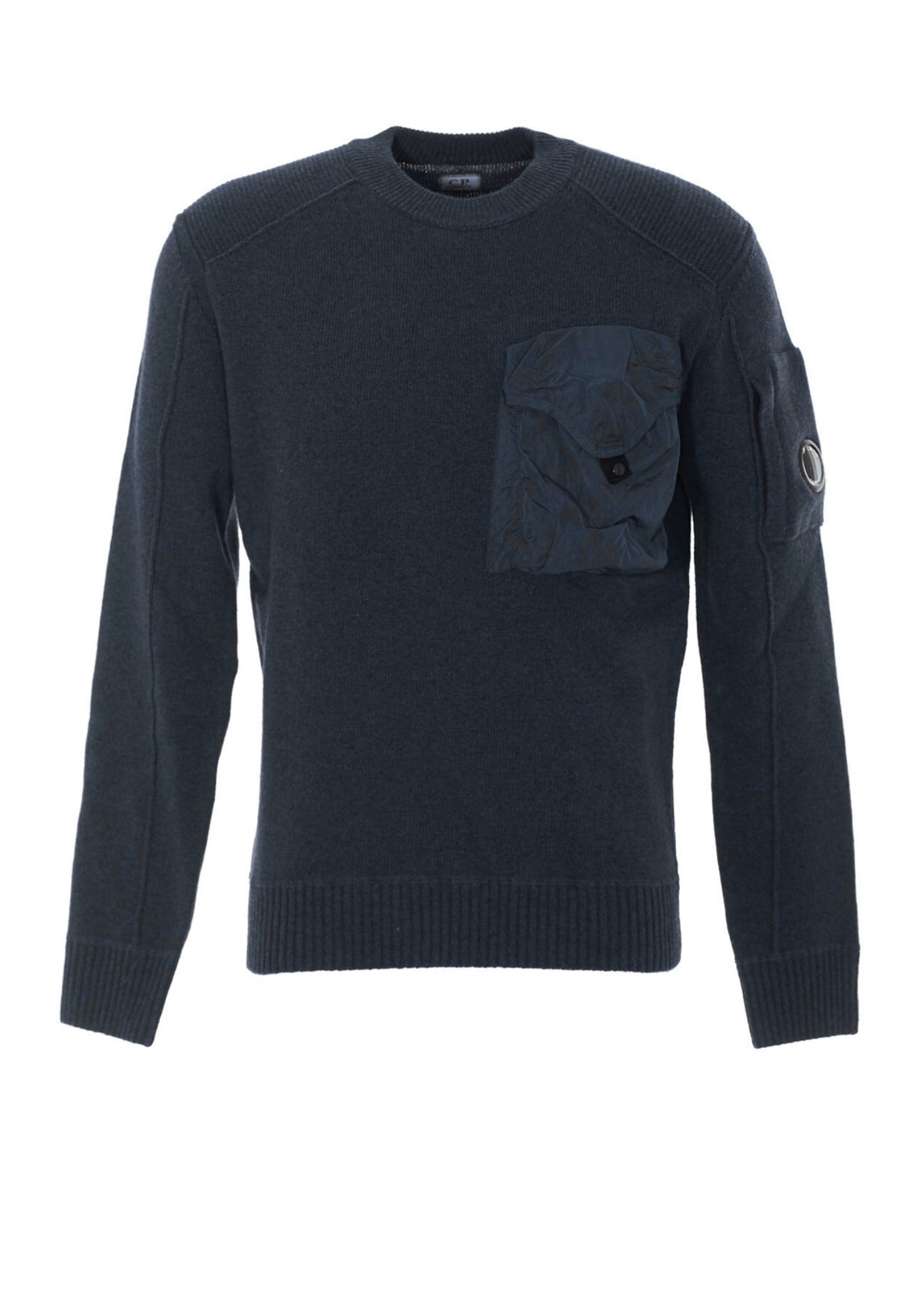 C.P COMPANY Knitwear Sweater Nylon Pocket Wool Crew Neck Blue