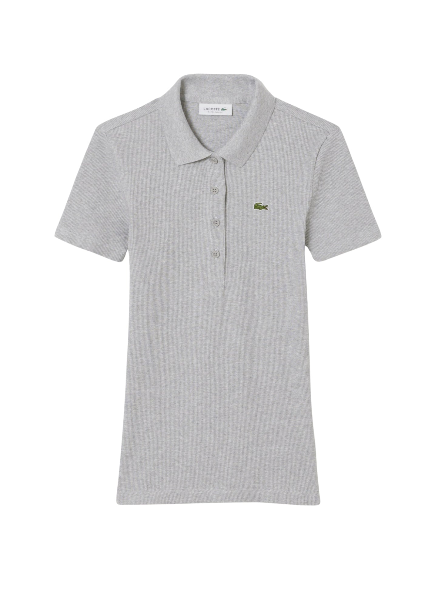 LACOSTE WOMEN Slim Fit L.12.D Ribbed Cotton Polo Shirt Light Grey