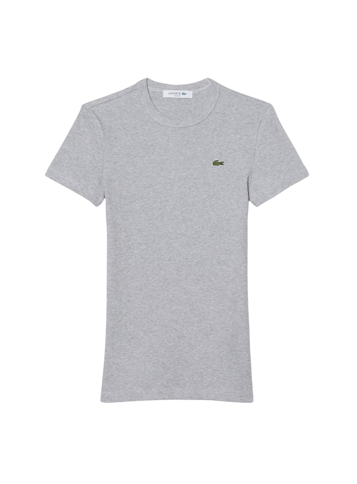 LACOSTE WOMEN Slim Fit Ribbed Cotton T-shirt Grey