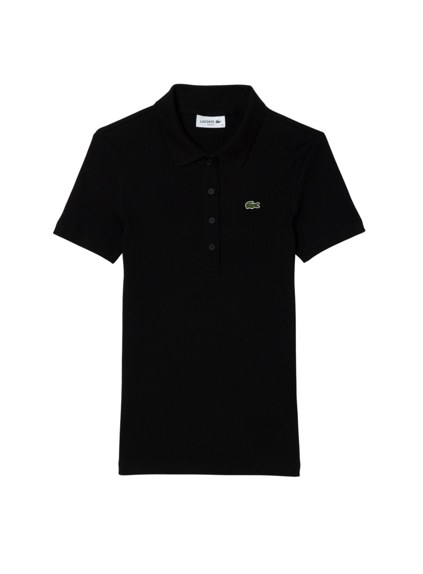 LACOSTE WOMEN Slim Fit L.12.D Ribbed Cotton Polo Shirt Black