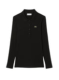 LACOSTE WOMEN Slim Fit L.12.D Ribbed Cotton Long Sleeves Polo Shirt Black
