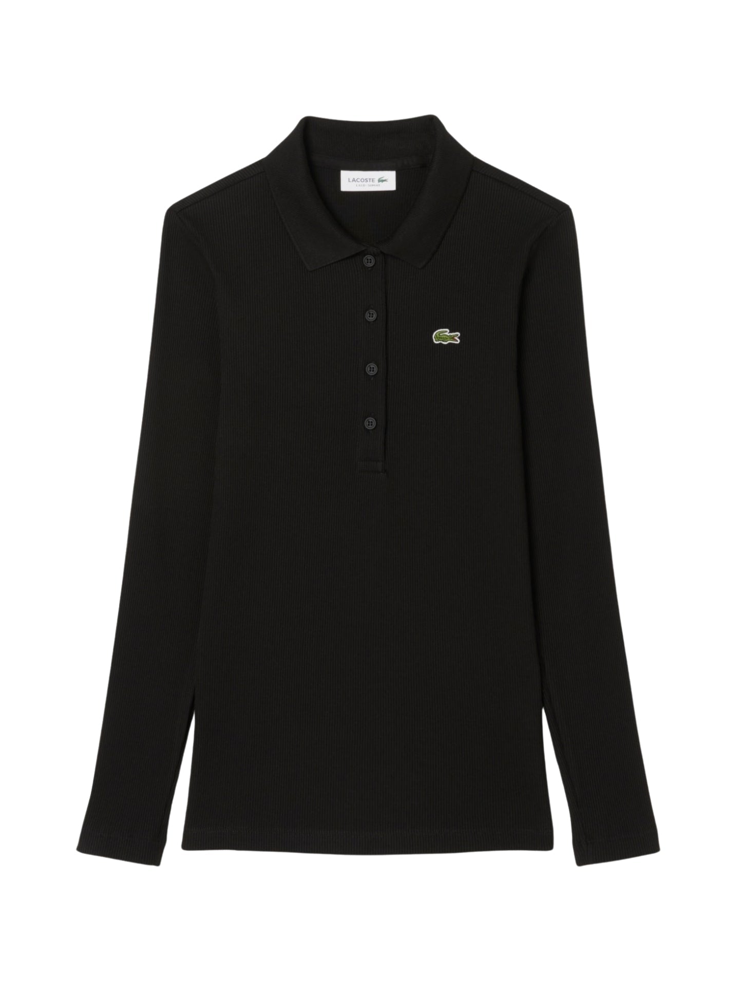 LACOSTE WOMEN Slim Fit L.12.D Ribbed Cotton Long Sleeves Polo Shirt Black