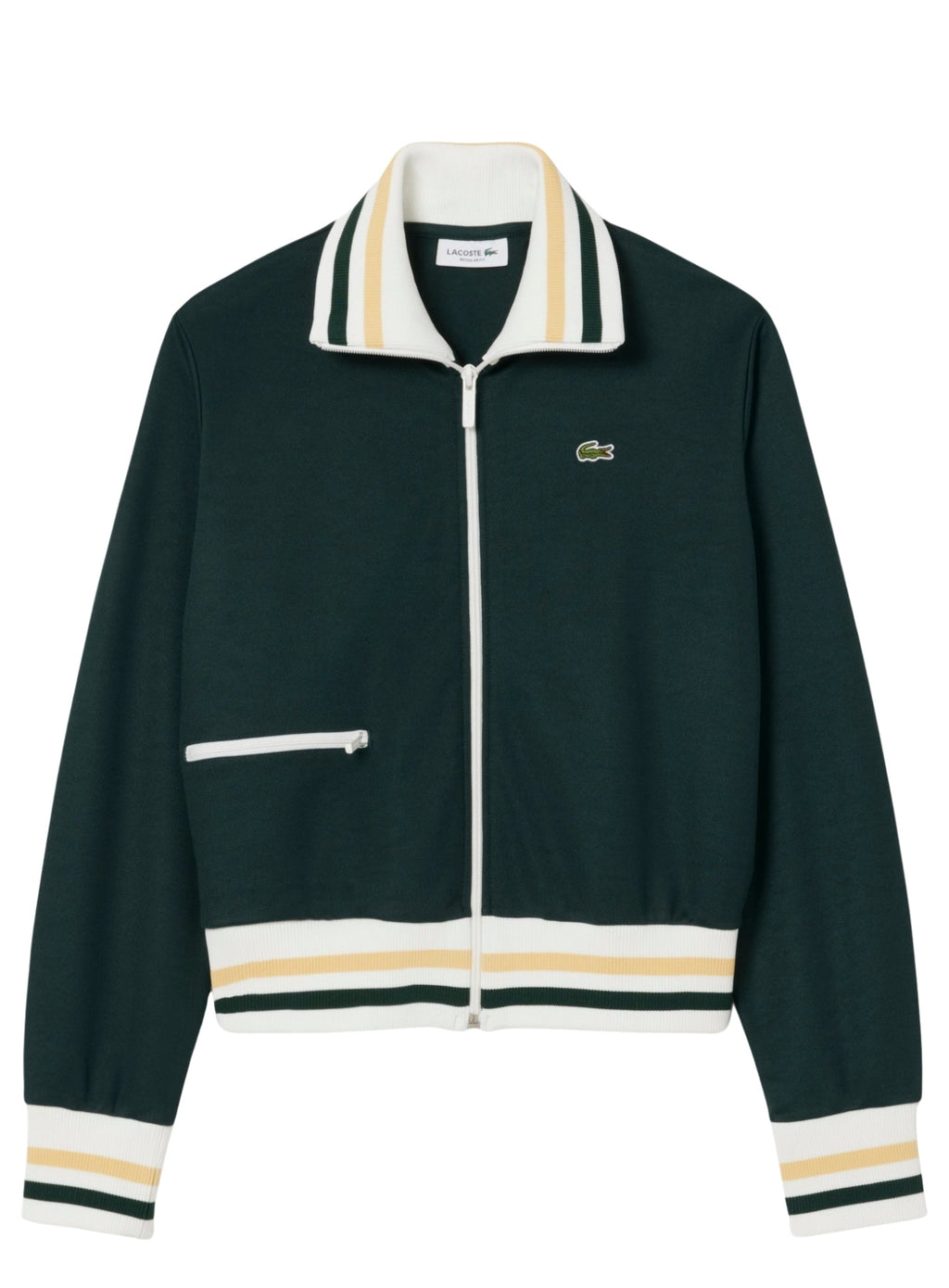 LACOSTE WOMEN Zipped Stripe Accent Sweatshirt Sinople Green