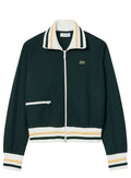 LACOSTE WOMEN Zipped Stripe Accent Sweatshirt Sinople Green