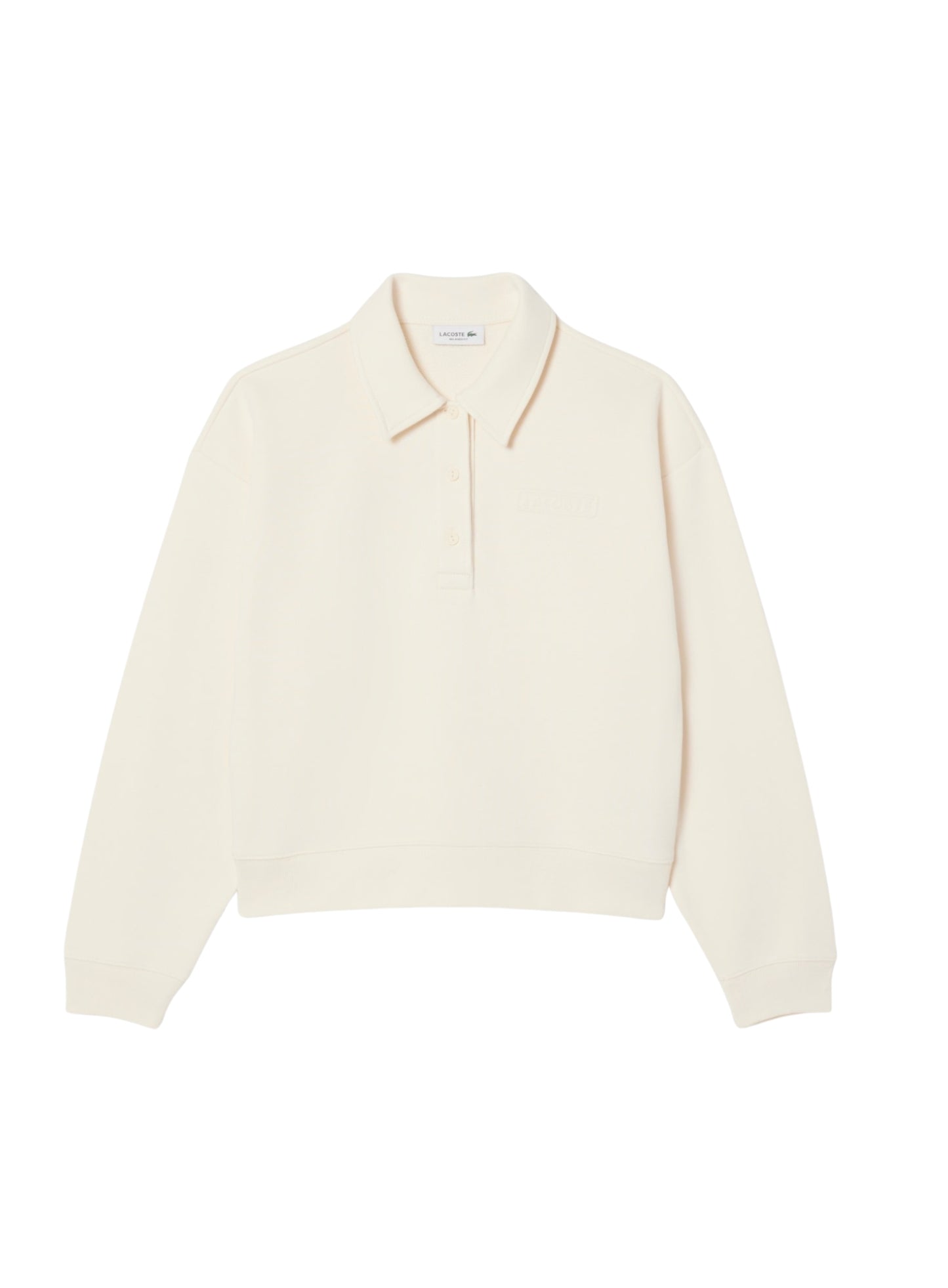 LACOSTE WOMEN Polo Collar Sweatshirt Ecru White