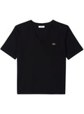 LACOSTE WOMEN Relaxed Fit Soft Cotton V Neck T-shirt Black