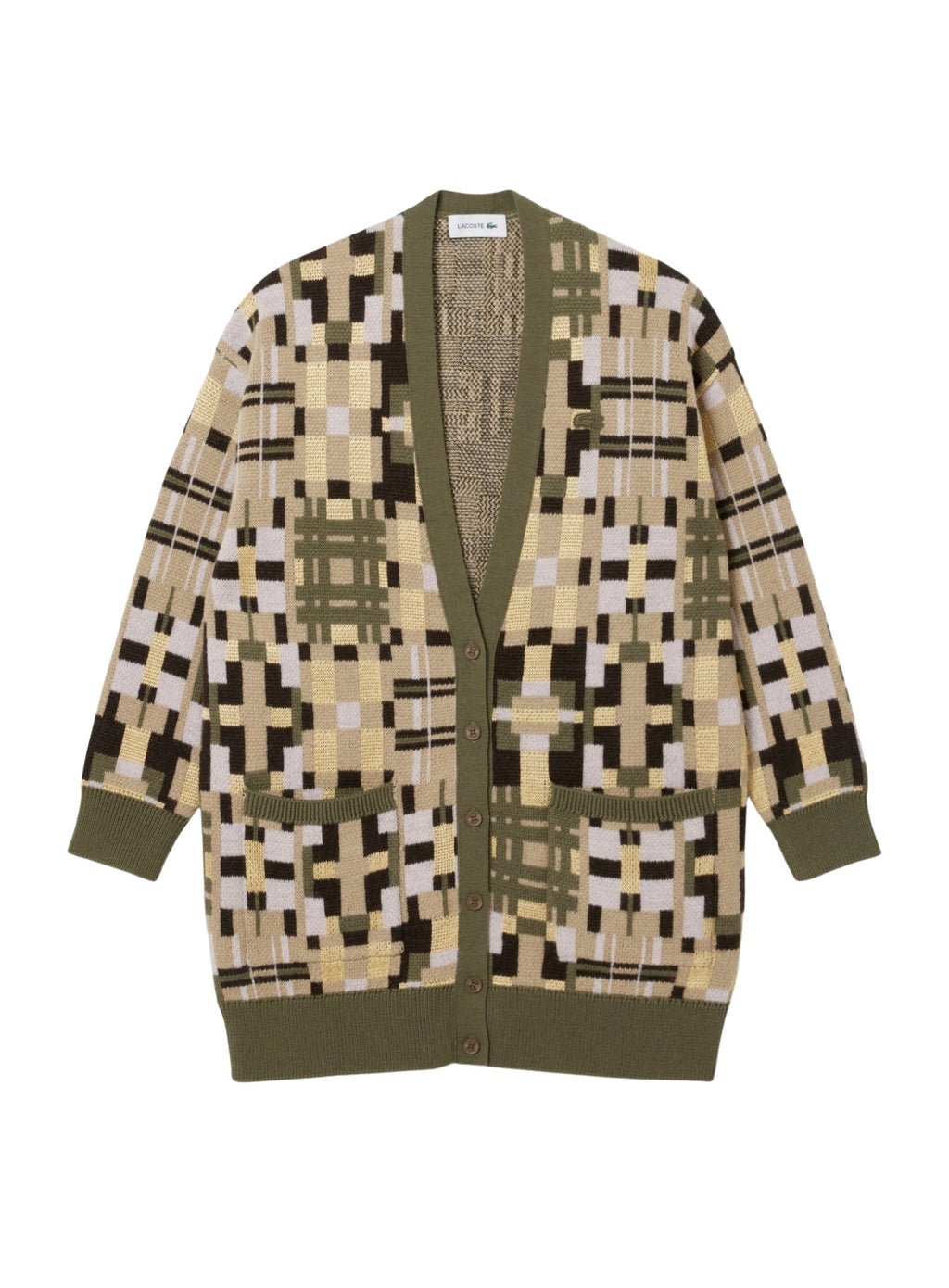 LACOSTE WOMEN Jacquard graphic long cardigan Khaki Beige