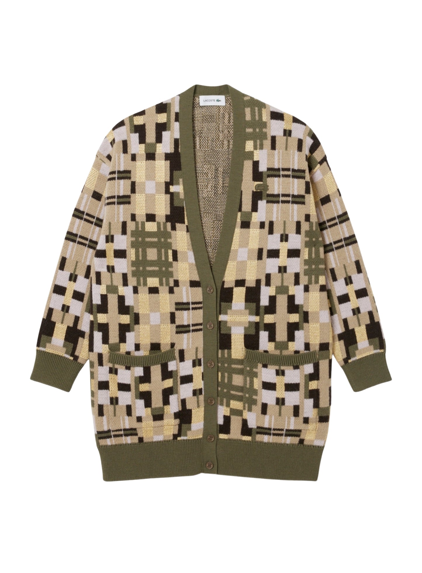 LACOSTE WOMEN Jacquard graphic long cardigan Khaki Beige