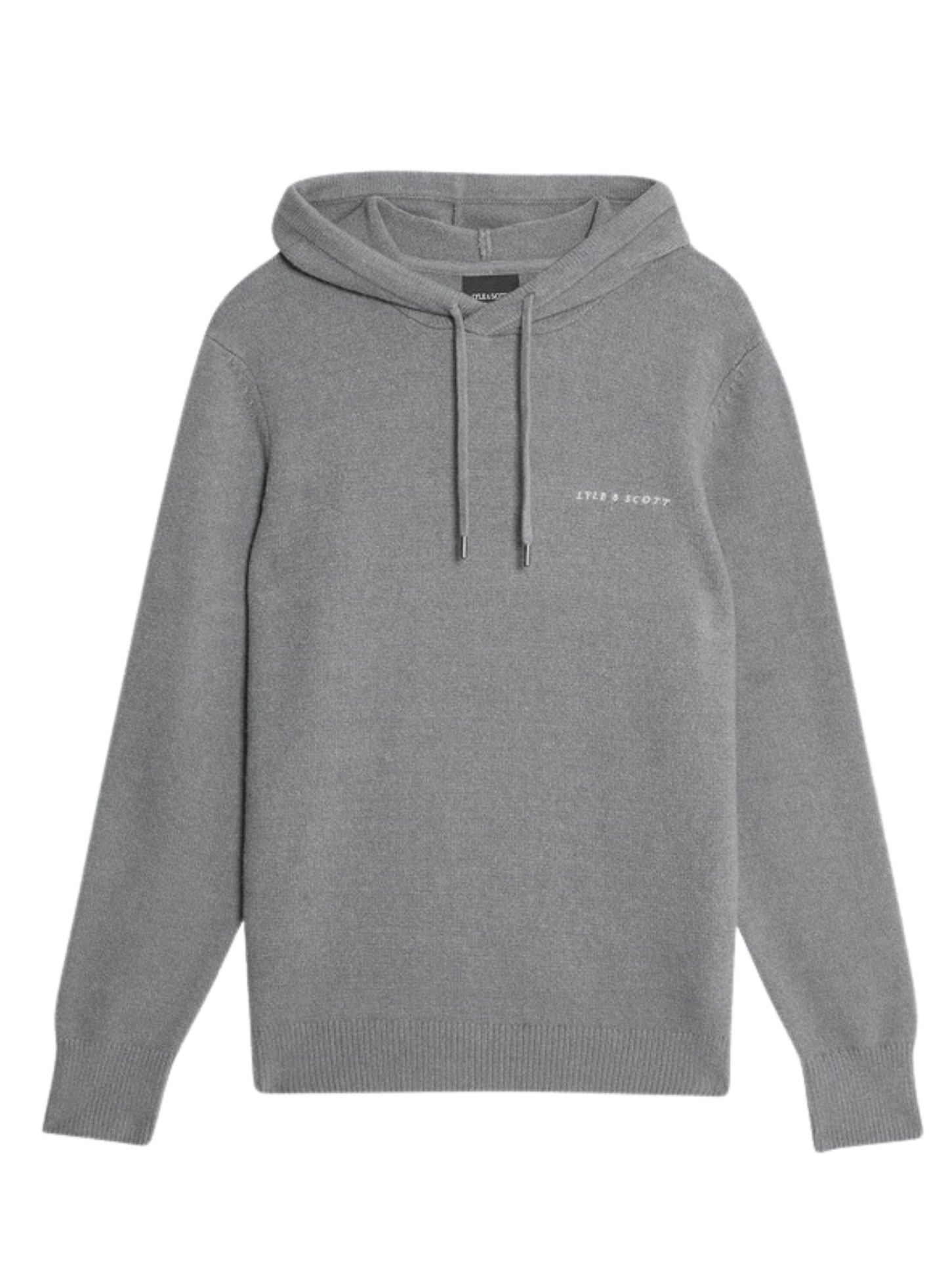 LYLE & SCOTT Script Knitted Hoodie Mid Grey Marl