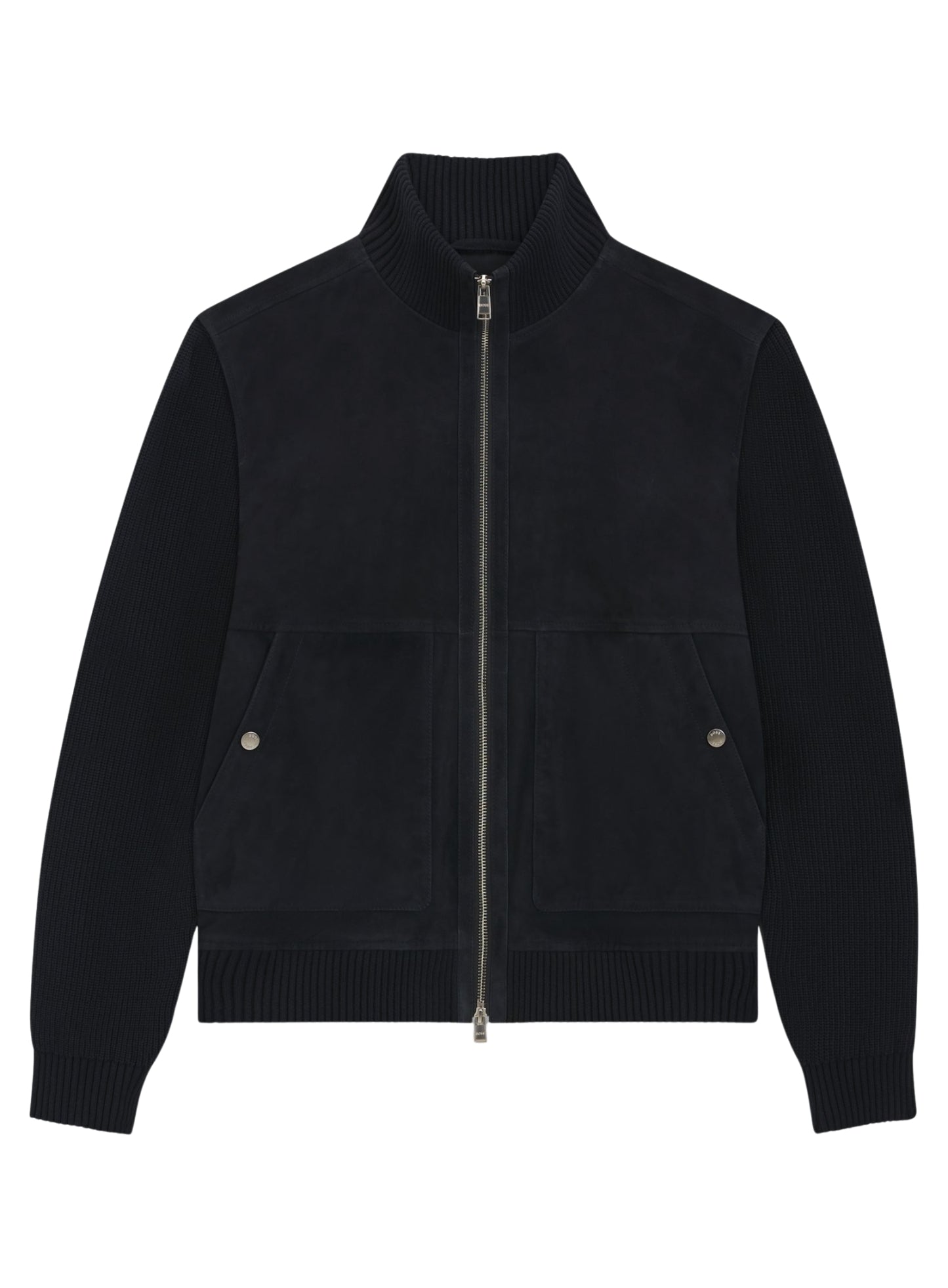 BOSS H-Maparo Suede Jacket With Cotton-Blend Sleeves Dark Blue