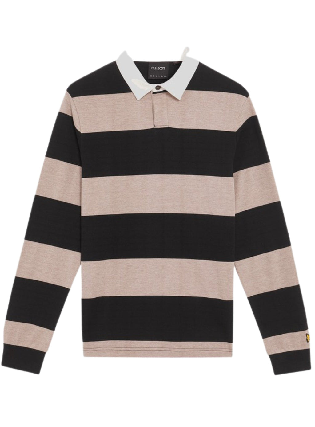 LYLE & SCOTT Striped Rugby Polo Shirt Jet Black/ White Heather