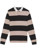 LYLE & SCOTT Striped Rugby Polo Shirt Jet Black/ White Heather
