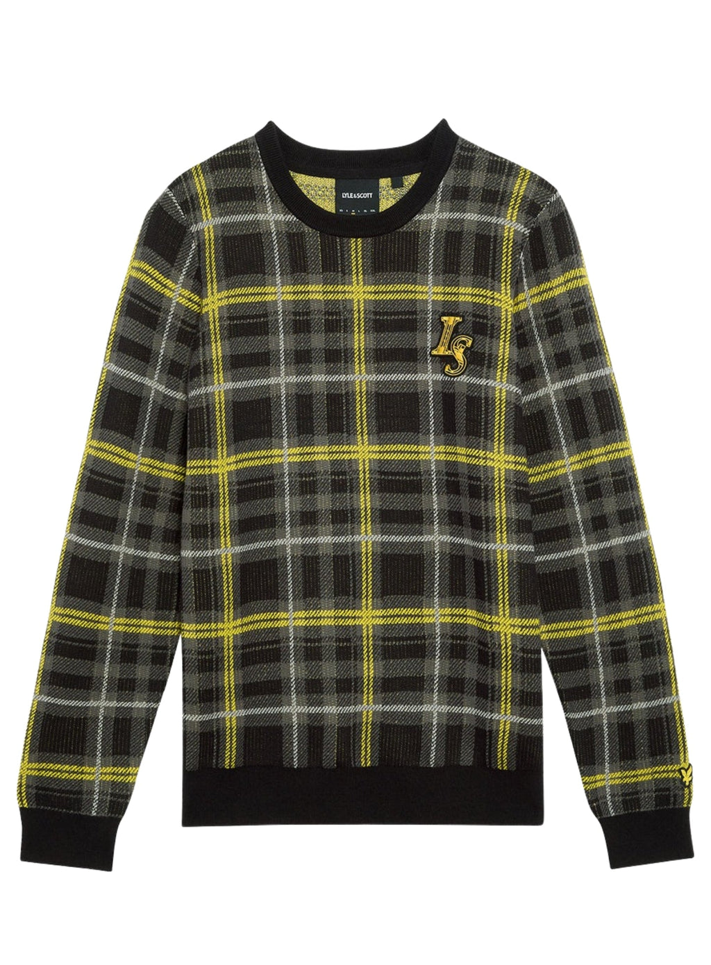LYLE & SCOTT Ribbed Jacquard Tartan Crew Neck Jet Black