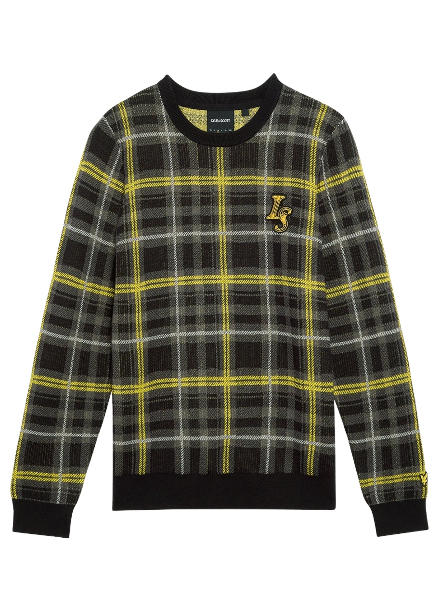 LYLE & SCOTT Ribbed Jacquard Tartan Crew Neck Jet Black