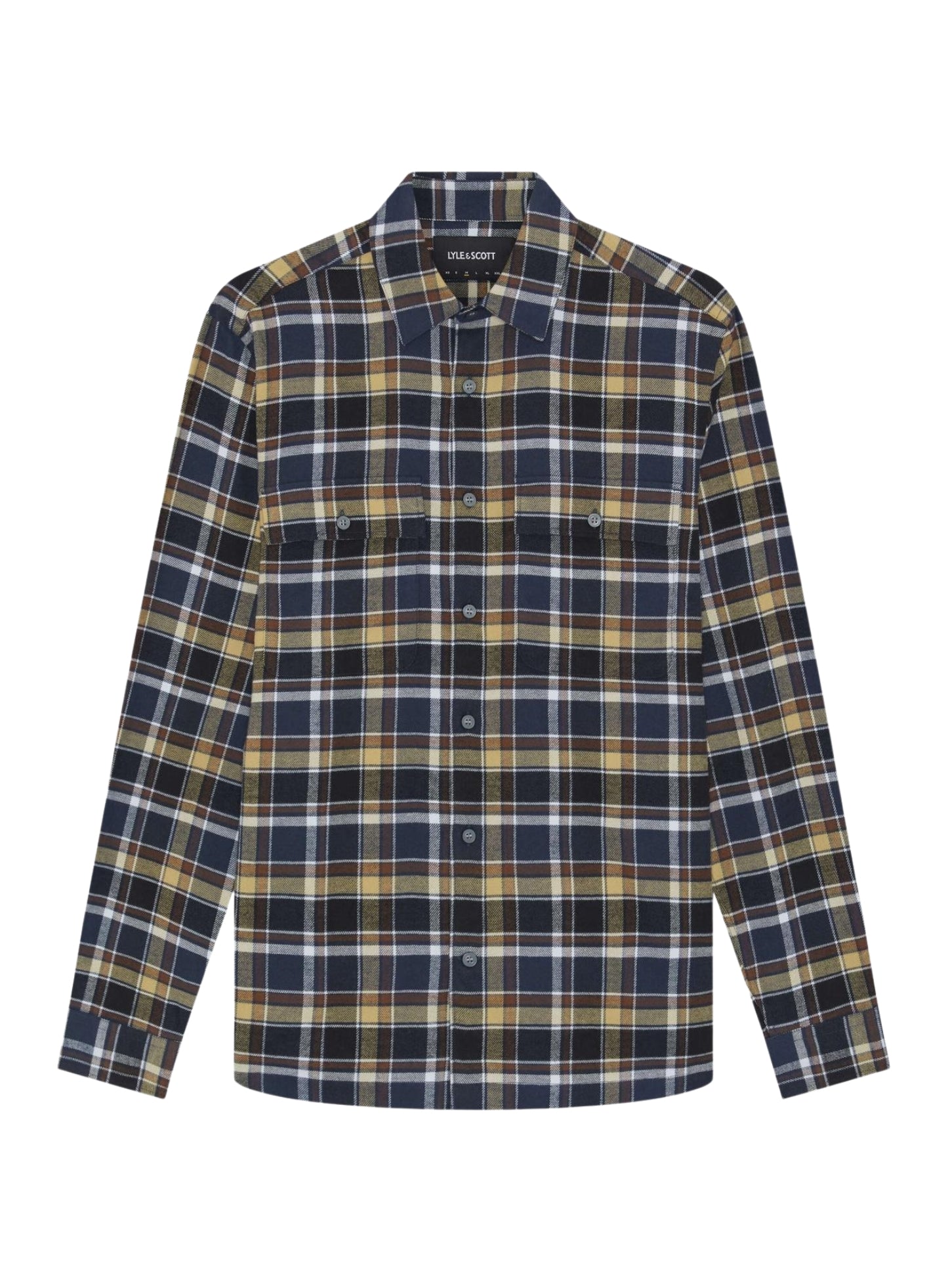LYLE & SCOTT Brushed Cotton Check Shirt Blue Night/ Green Tan