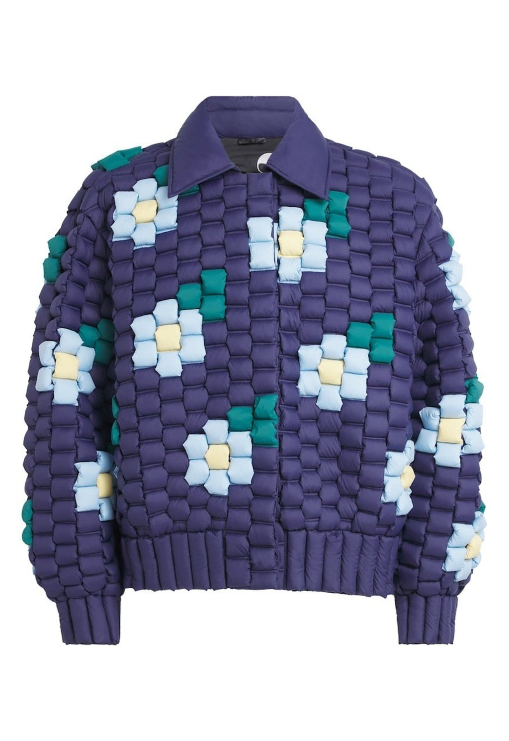 RAXXY 3D Down-Filled Floral Puffer Jacket Navy Blue