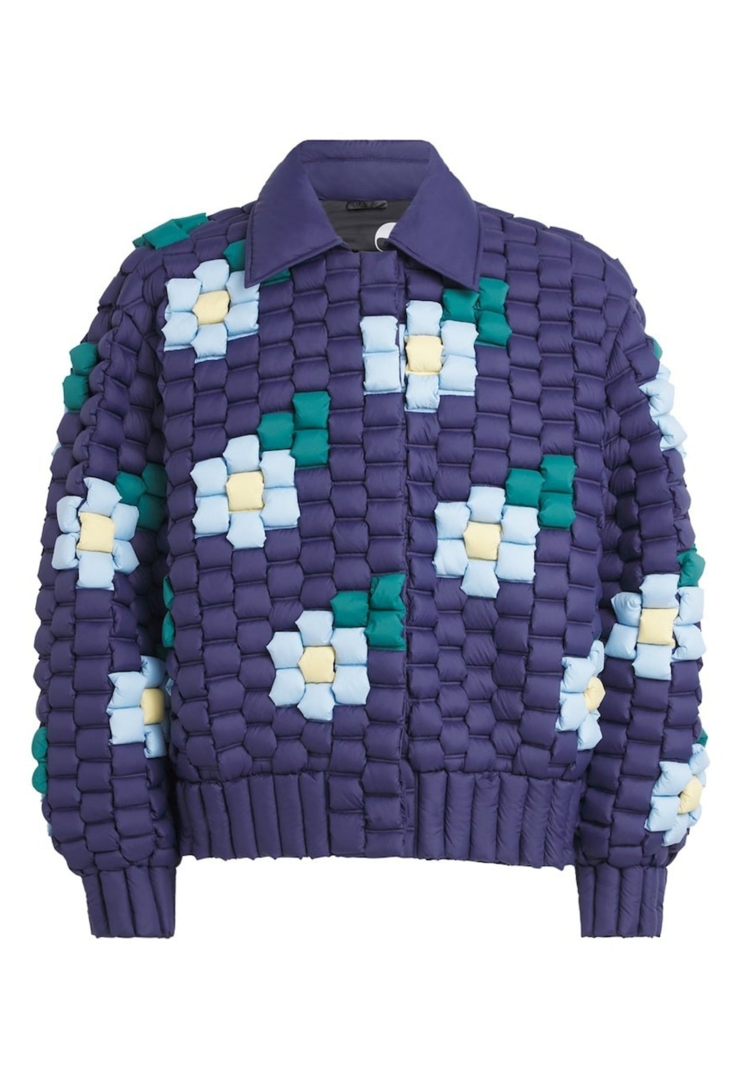 RAXXY 3D Down-Filled Floral Puffer Jacket Navy Blue