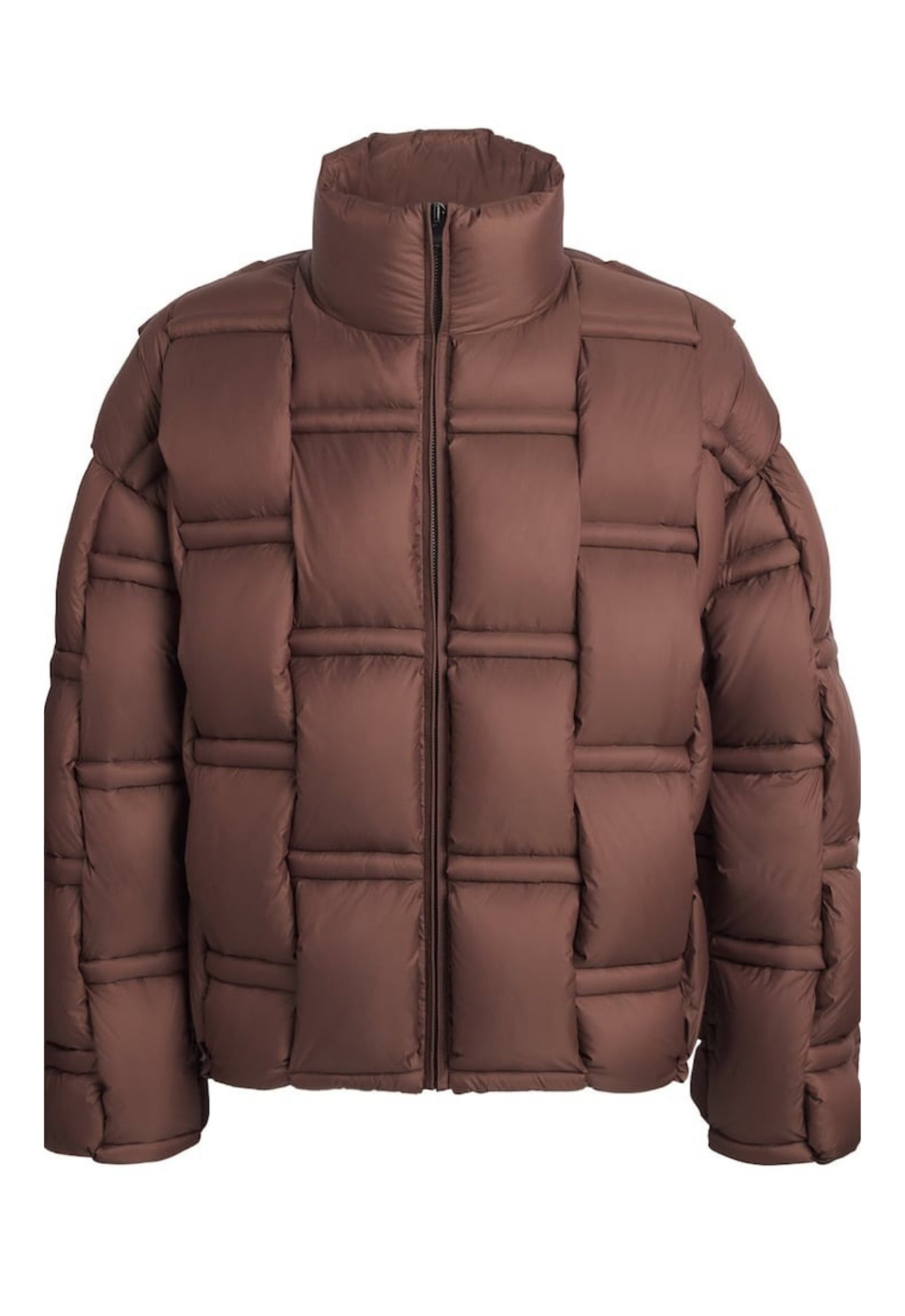 RAXXY 3D Down-Filled Angular Zip Puffer Jacket Dark Brown