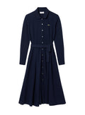 LACOSTE WOMEN Polo Collar Belted Petit Piqué Dress Midnight Blue