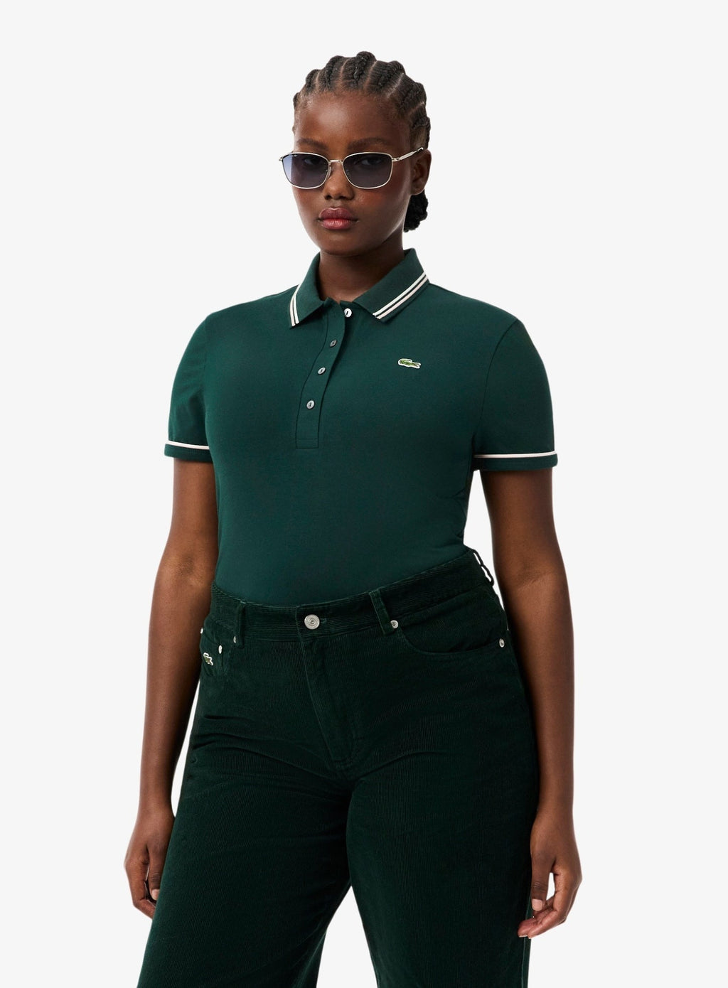 LACOSTE WOMEN L.12.D Slim Fit Trim Detail Polo Shirt Green