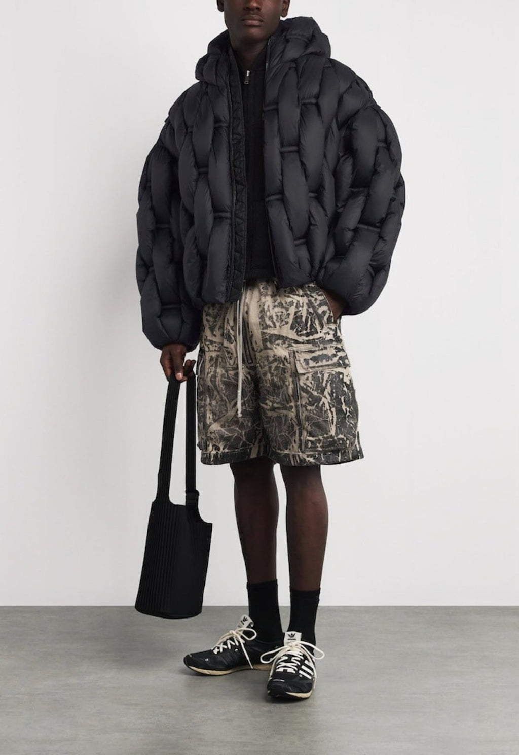 RAXXY 3D Down-Filled Woven Puffer Hooded Quilted Jacket Black