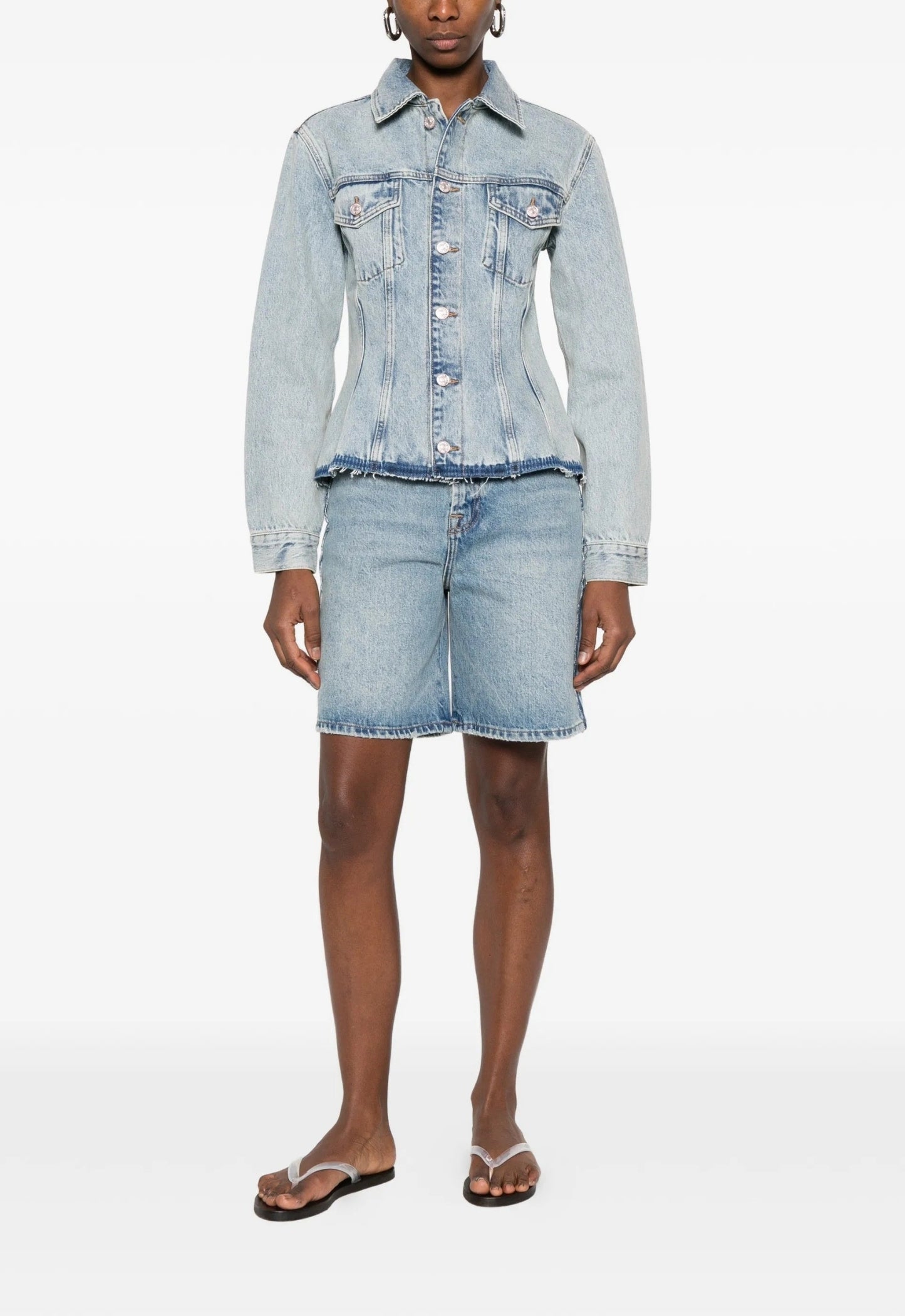 7 FOR ALL MANKIND WOMEN Stripe Denim Shorts Blue