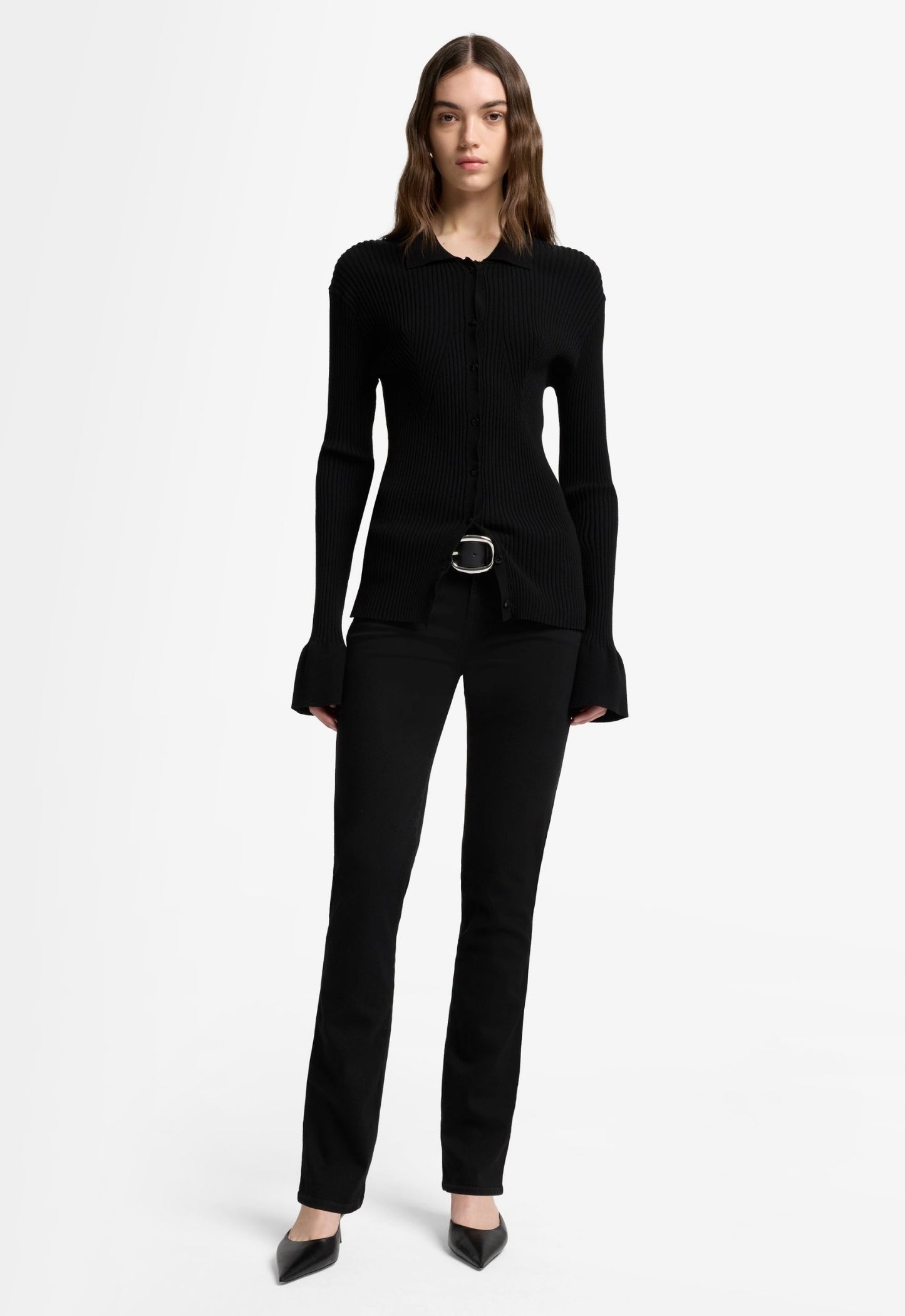 7 FOR ALL MANKIND WOMEN KIMMIE STRAIGHT Rinsed Mid Waist Slim Jeans Black