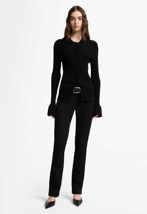 7 FOR ALL MANKIND WOMEN KIMMIE STRAIGHT Rinsed Mid Waist Slim Jeans Black
