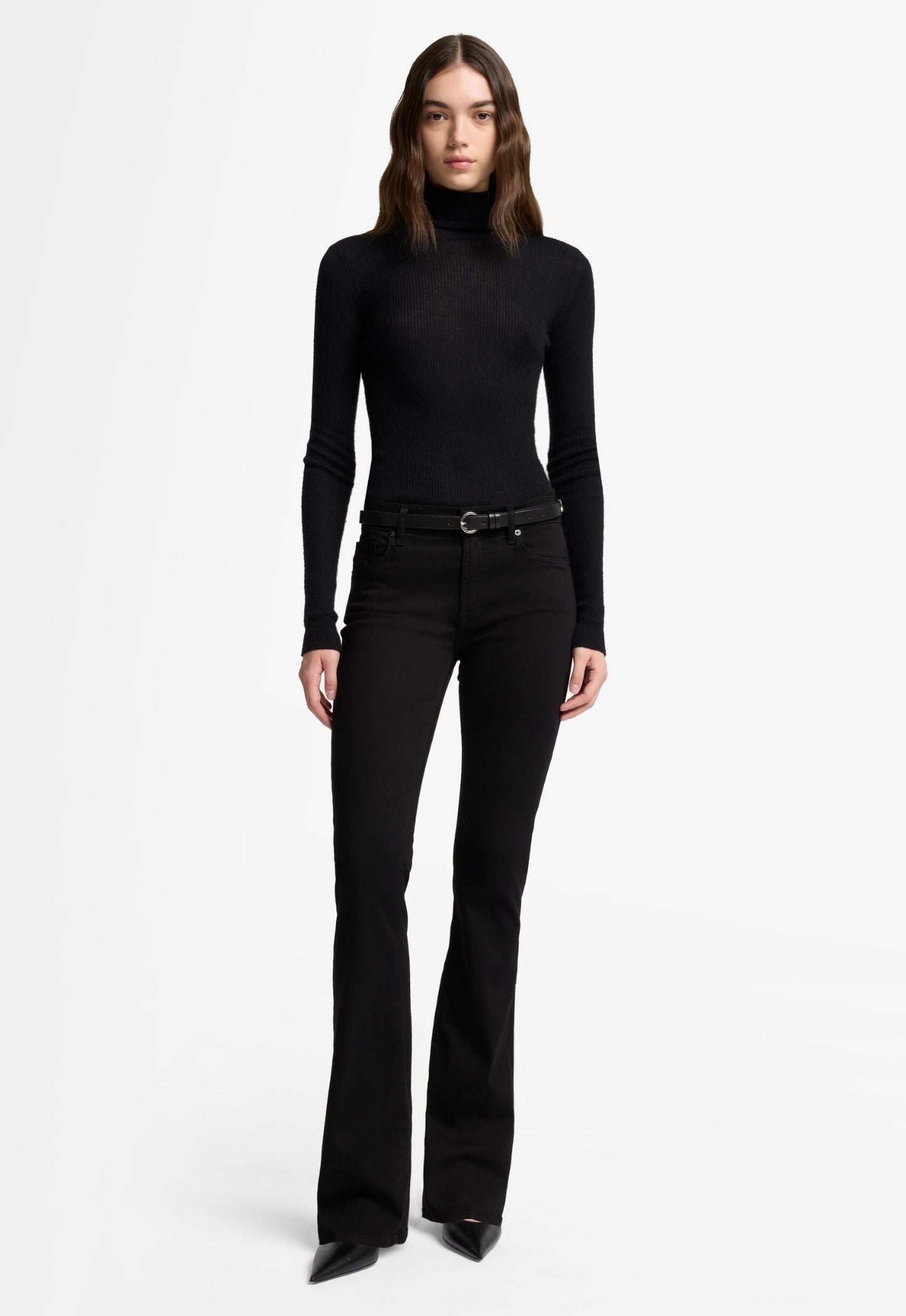 7 FOR ALL MANKIND WOMEN BOOTCUT Rinsed Mid Waist Jeans Black