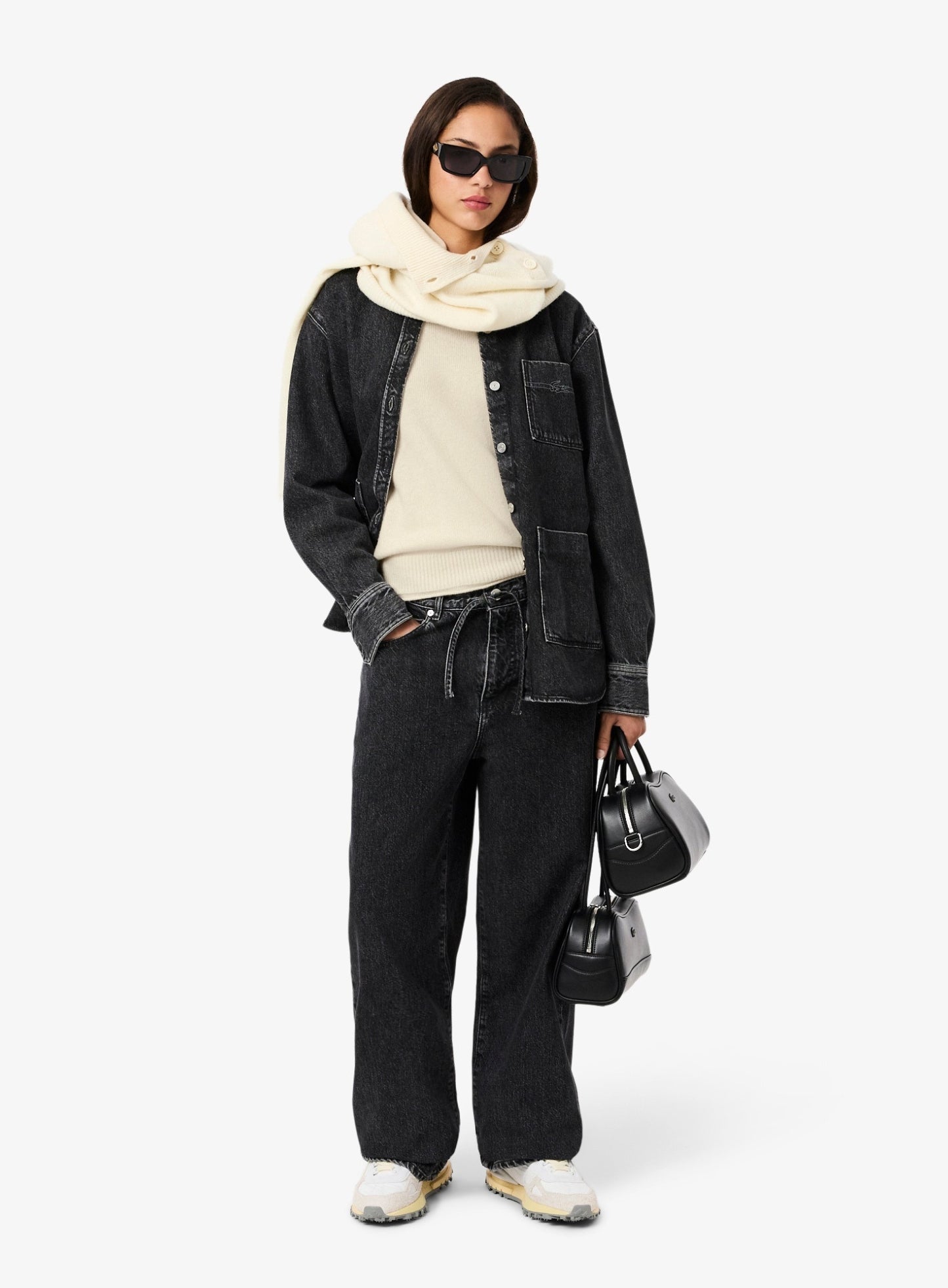 LACOSTE WOMEN 3D Knit Carded Wool Sweater Ecru White