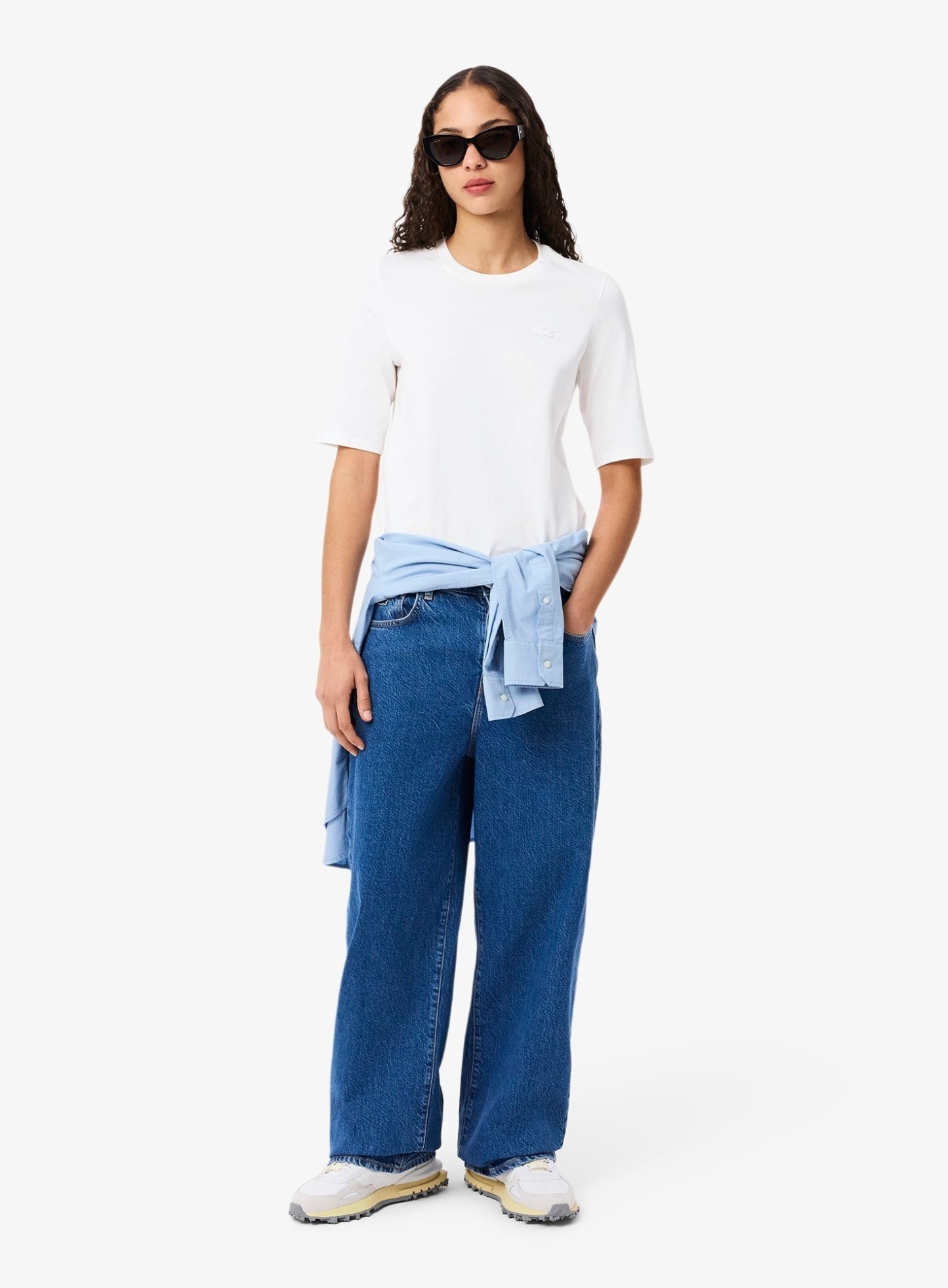 LACOSTE WOMEN Soft Cotton Three Quarter Sleeve T-shirt White