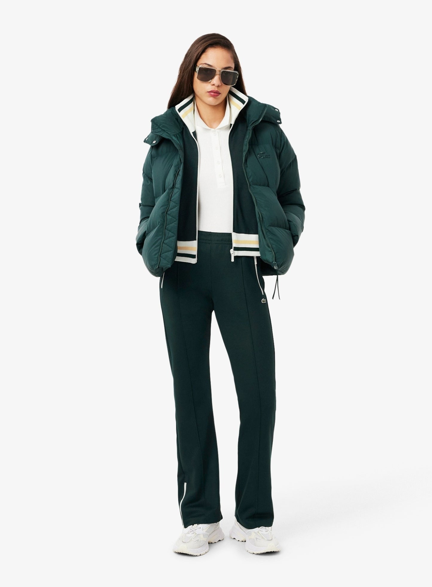 LACOSTE WOMEN Zipped Stripe Accent Sweatshirt Sinople Green