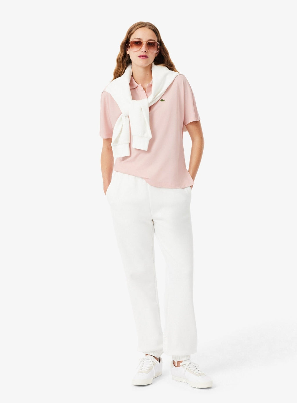 LACOSTE WOMEN Relaxed Fit Fluid Piqué Polo Shirt Light Pink