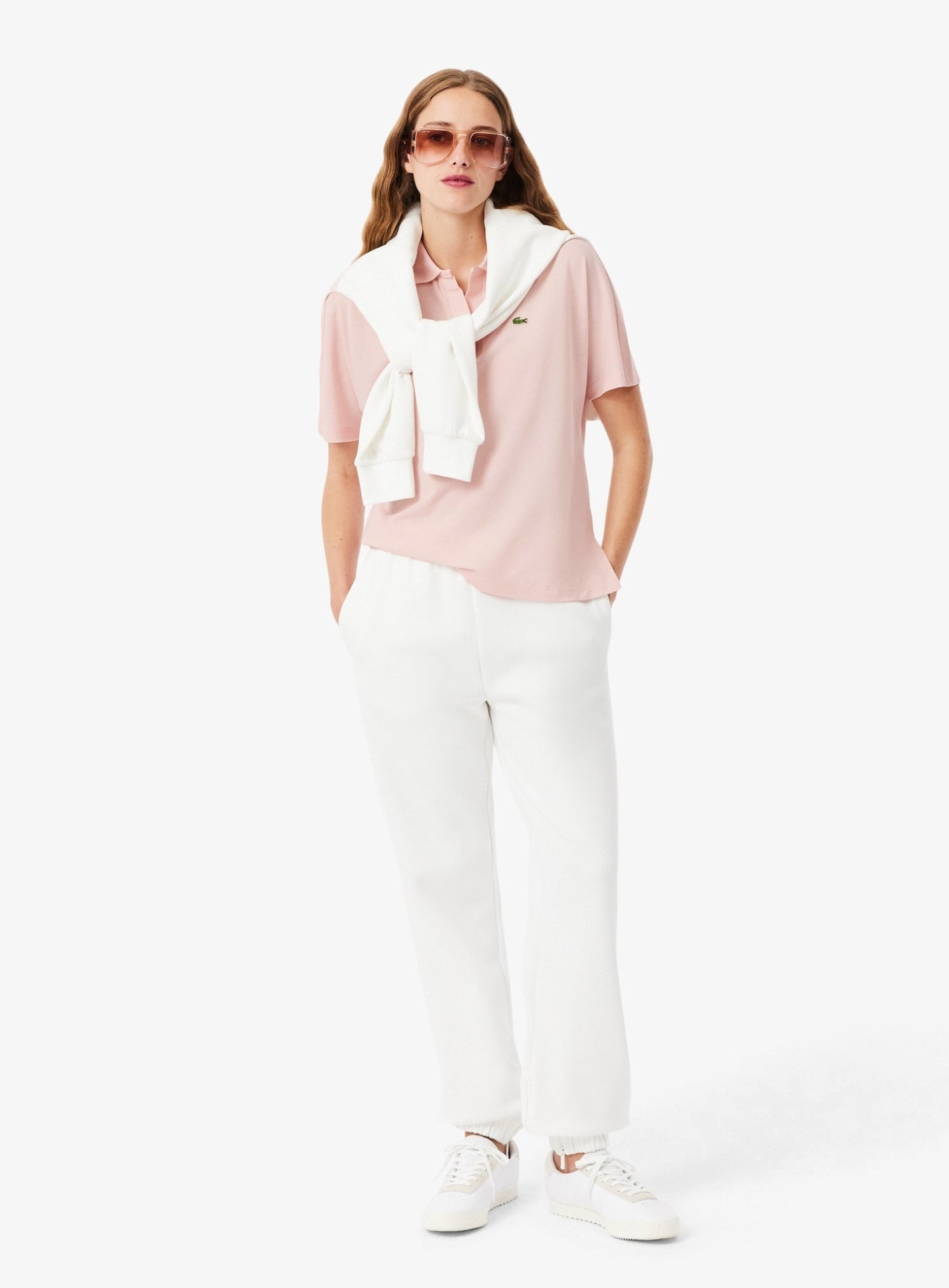 LACOSTE WOMEN Relaxed Fit Fluid Piqué Polo Shirt Light Pink