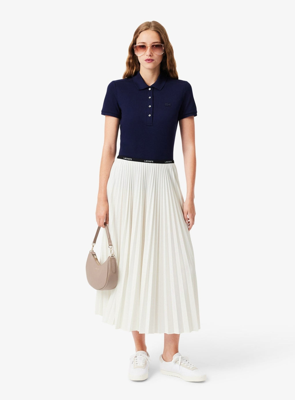 LACOSTE WOMEN Long Pleated Elasticated Waist Skirt White