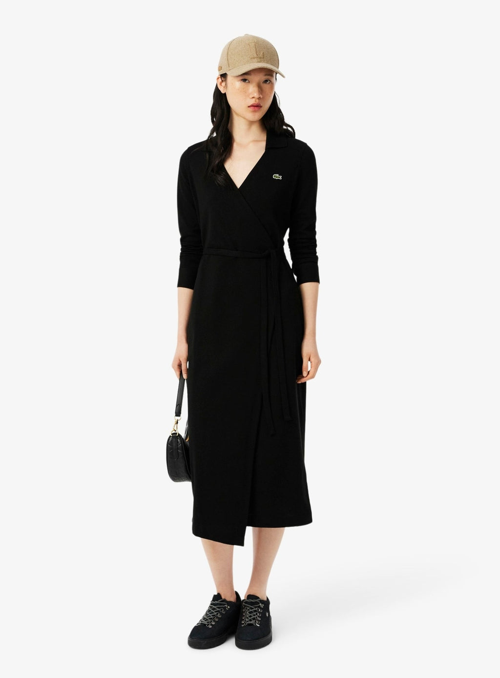 LACOSTE WOMEN Stretch Mini Piqué Wrap Polo Dress Black