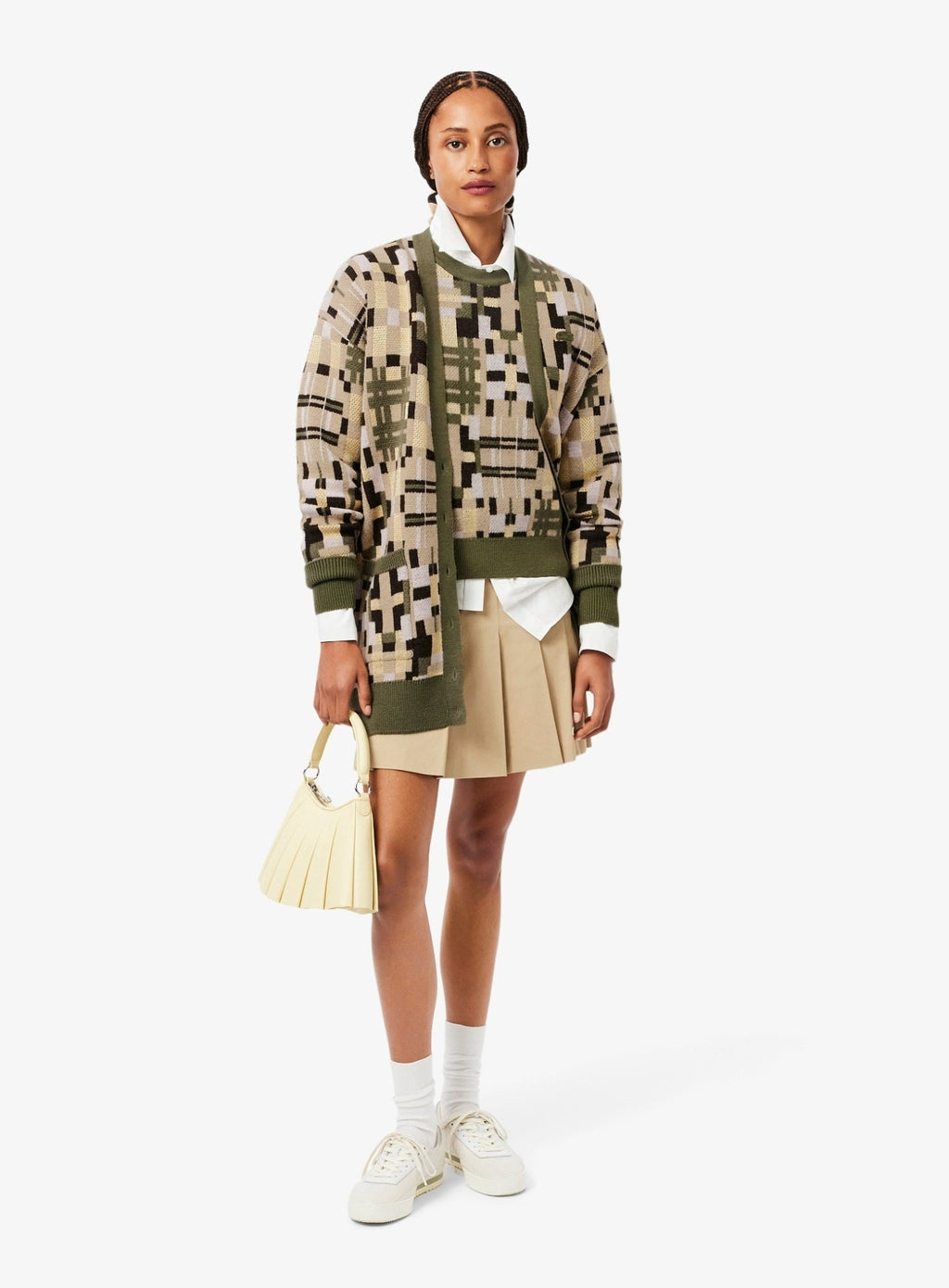 LACOSTE WOMEN Jacquard graphic long cardigan Khaki Beige