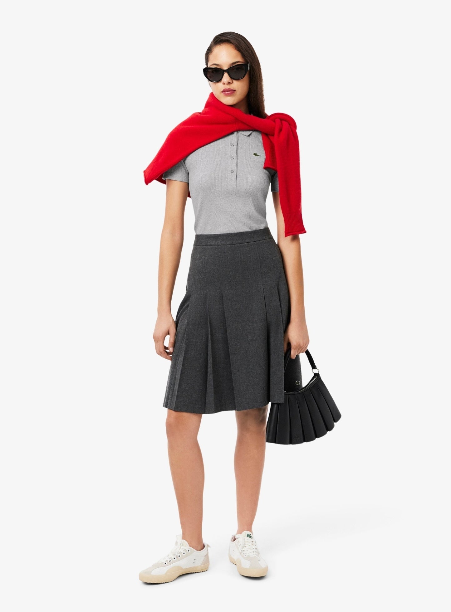 LACOSTE WOMEN Slim Fit L.12.D Ribbed Cotton Polo Shirt Light Grey