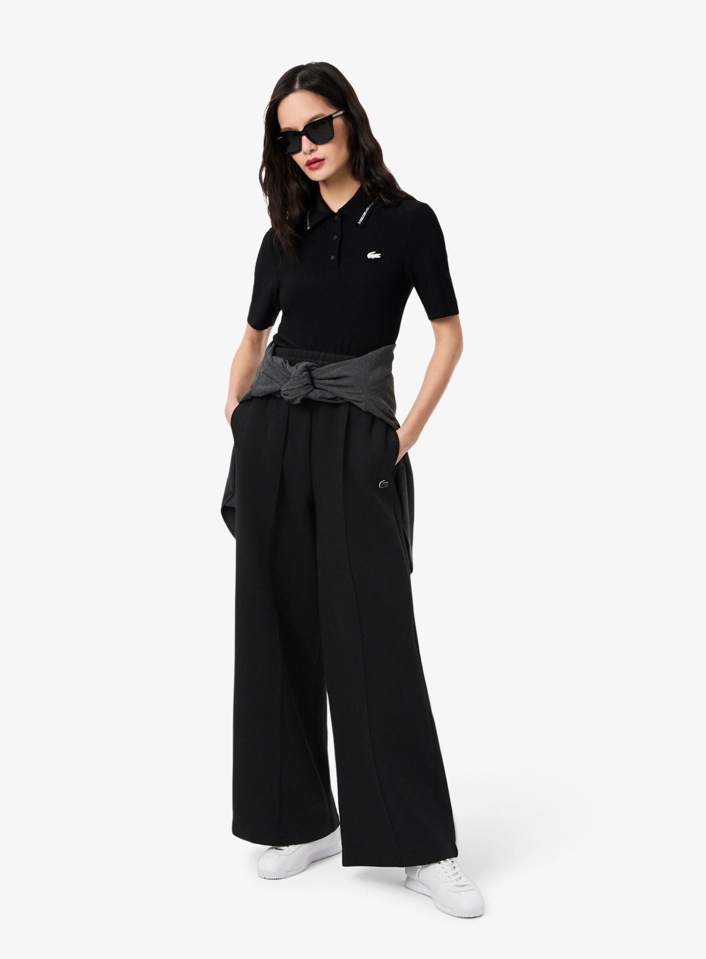 LACOSTE WOMEN Cotton Wide Leg Sweatpants Black