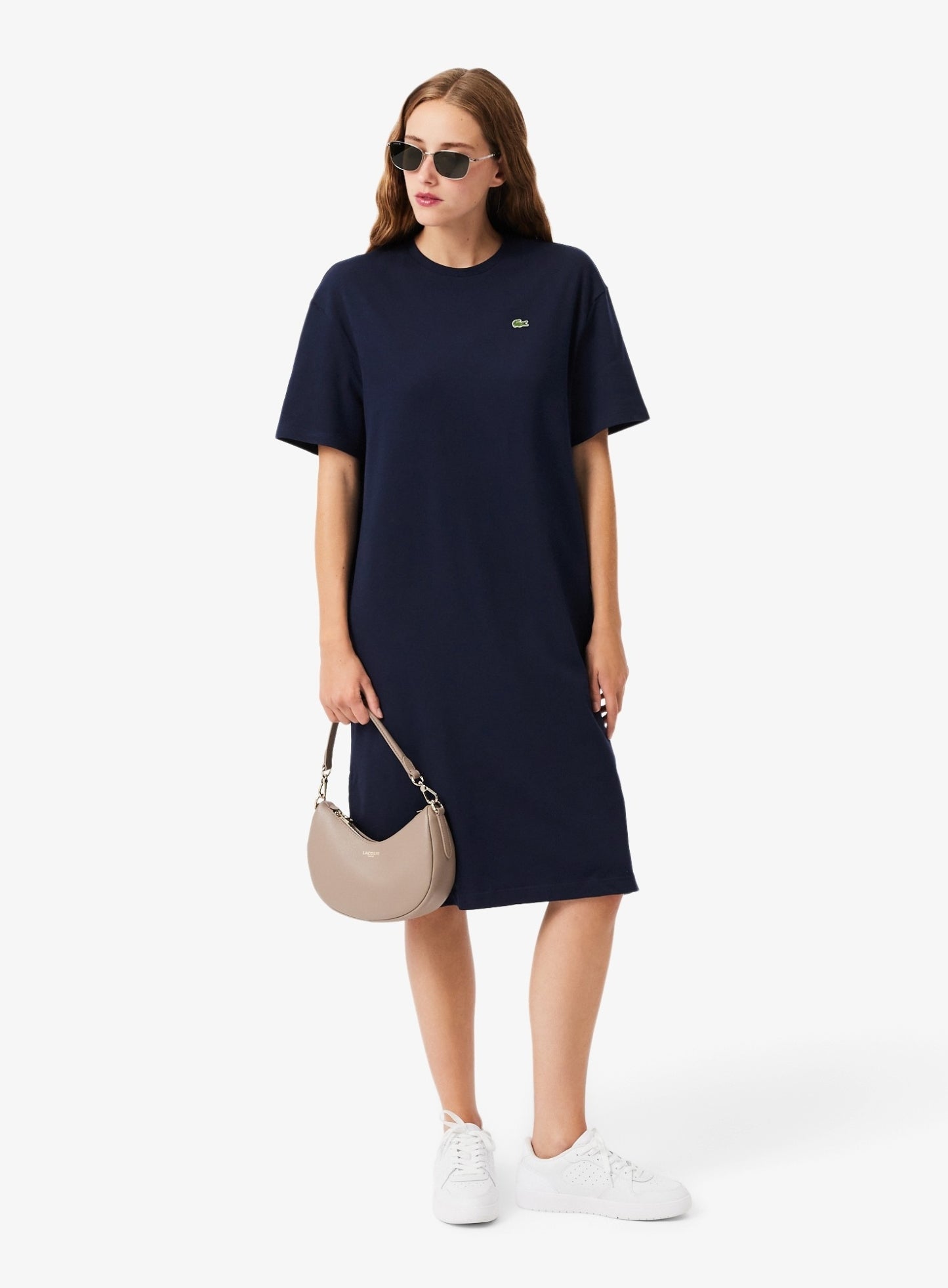 LACOSTE WOMEN Oversized Cotton T-Shirt Dress Midnight Blue