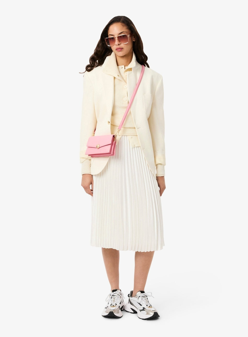 LACOSTE WOMEN Pleated Satin Midi Skirt White