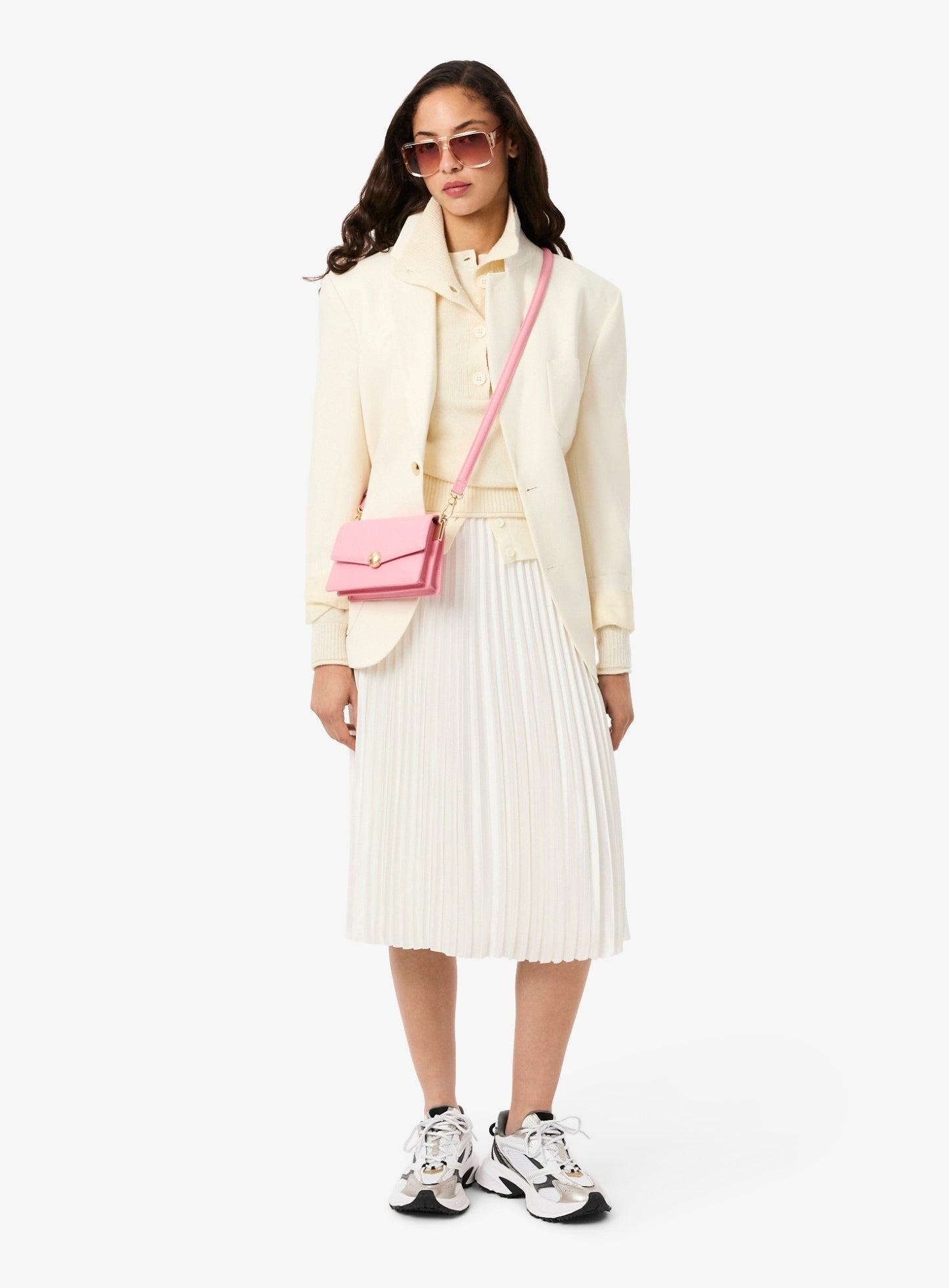 LACOSTE WOMEN Pleated Satin Midi Skirt White