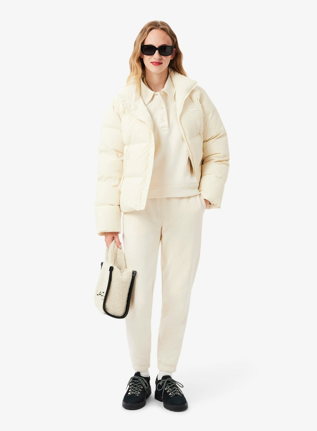 LACOSTE WOMEN Polo Collar Sweatshirt Ecru White