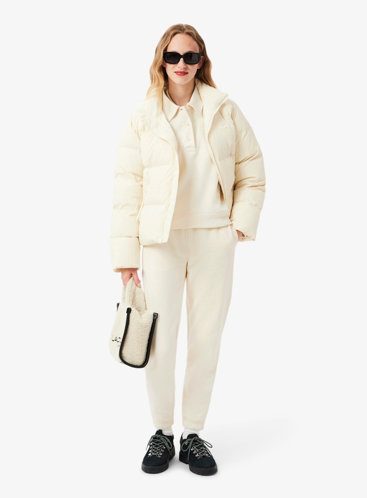 LACOSTE WOMEN Polo Collar Sweatshirt Ecru White