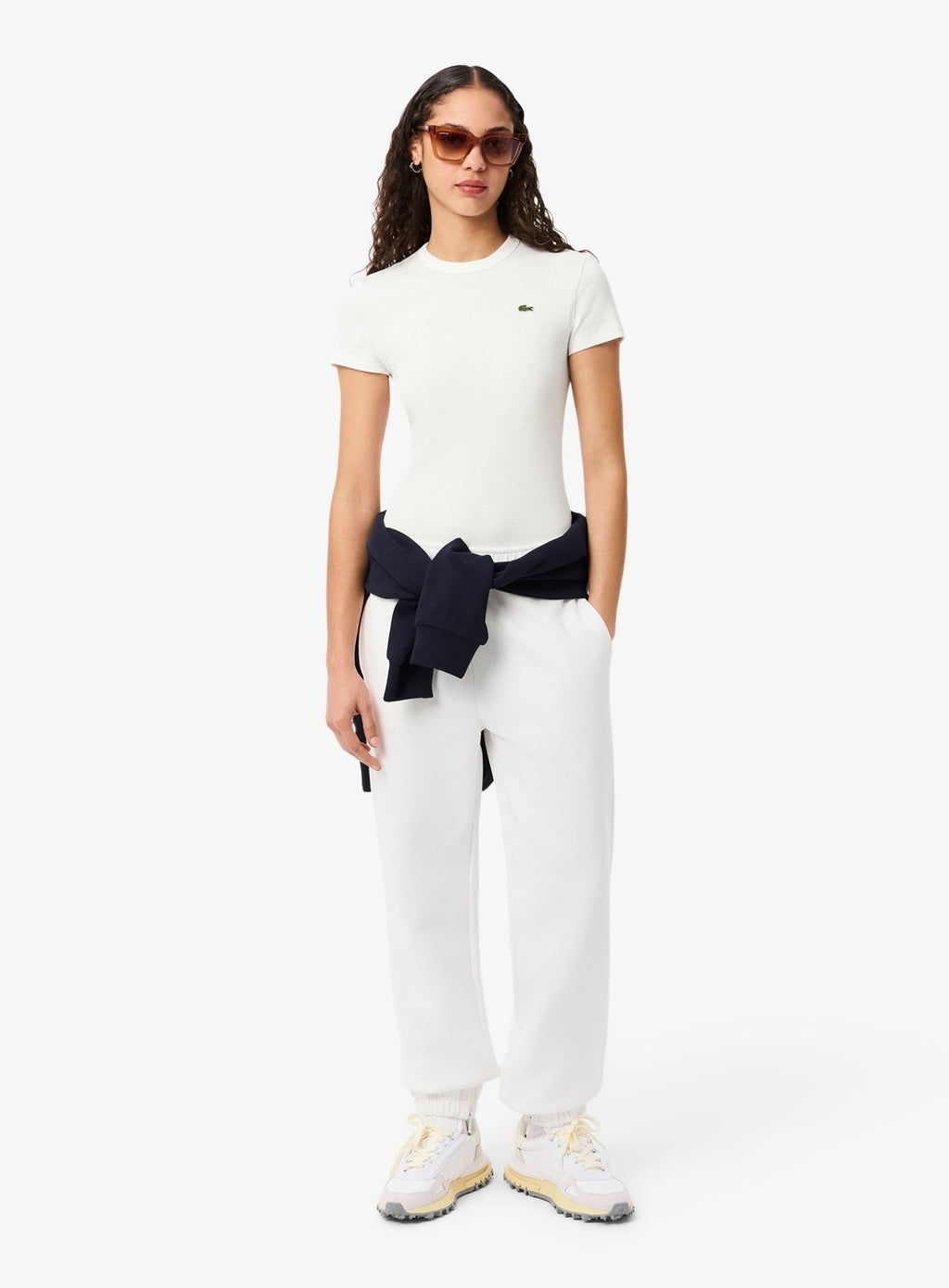 LACOSTE WOMEN Slim Fit Ribbed Cotton T-shirt White