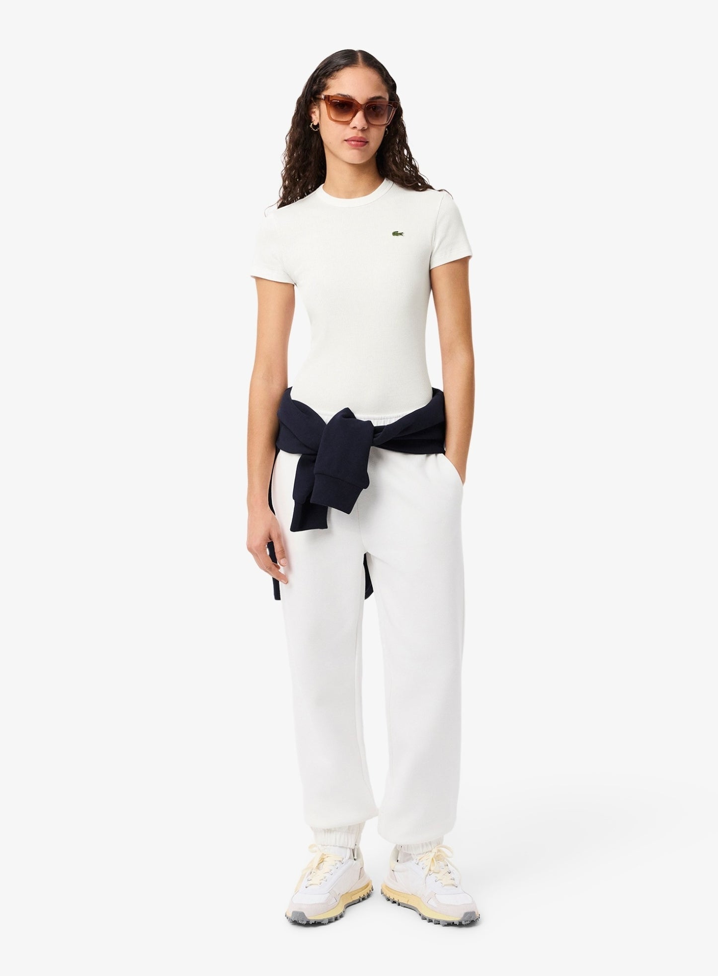 LACOSTE WOMEN Slim Fit Ribbed Cotton T-shirt White