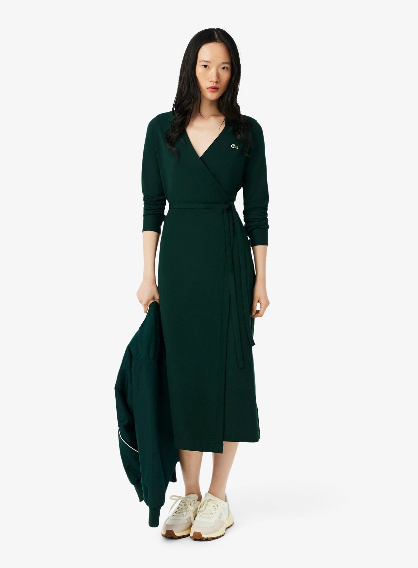 LACOSTE WOMEN Stretch Mini Piqué Wrap Polo Dress Sinople Green