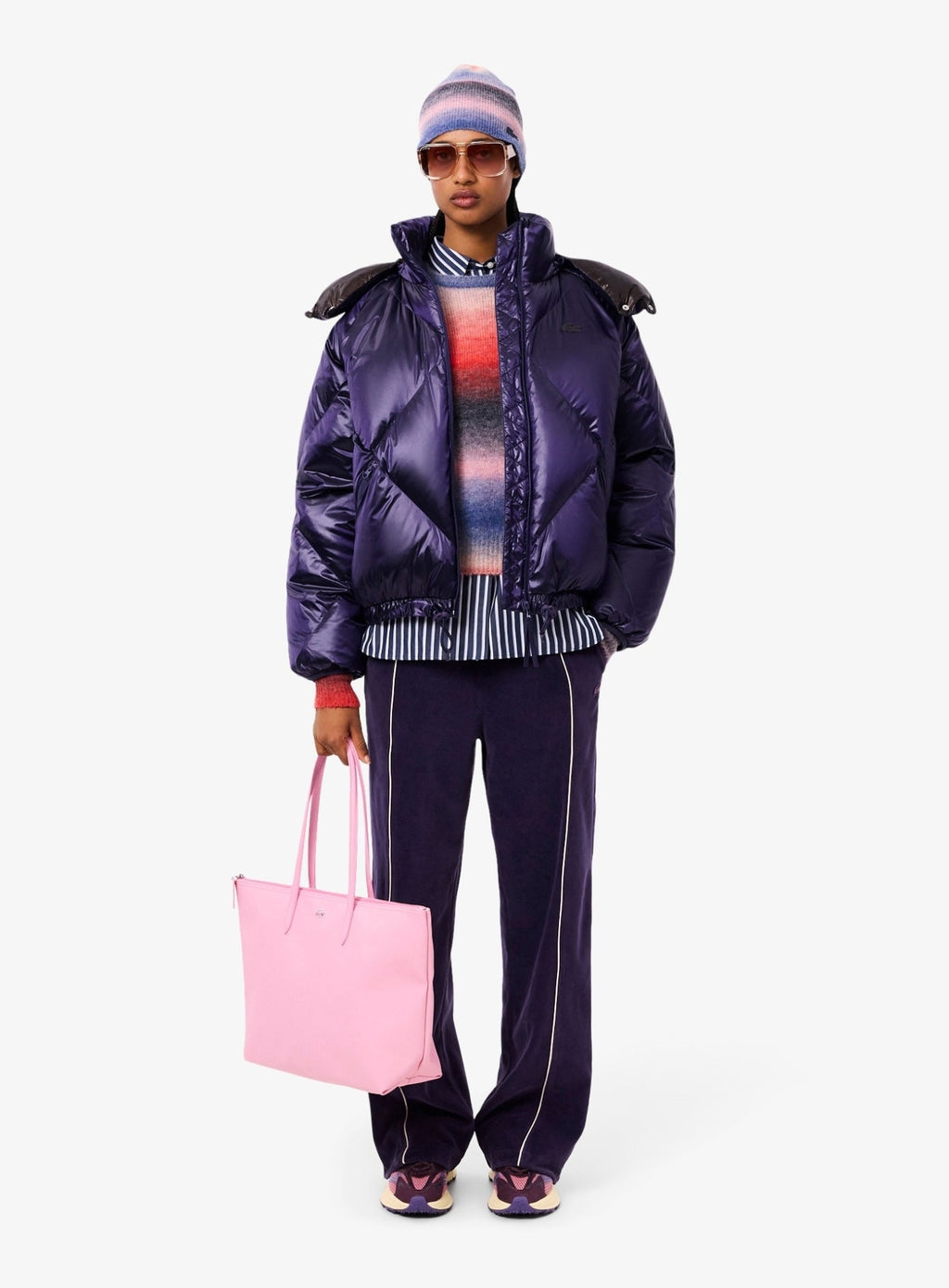 LACOSTE WOMEN Oversized Water-Repellent Down Jacket Purple