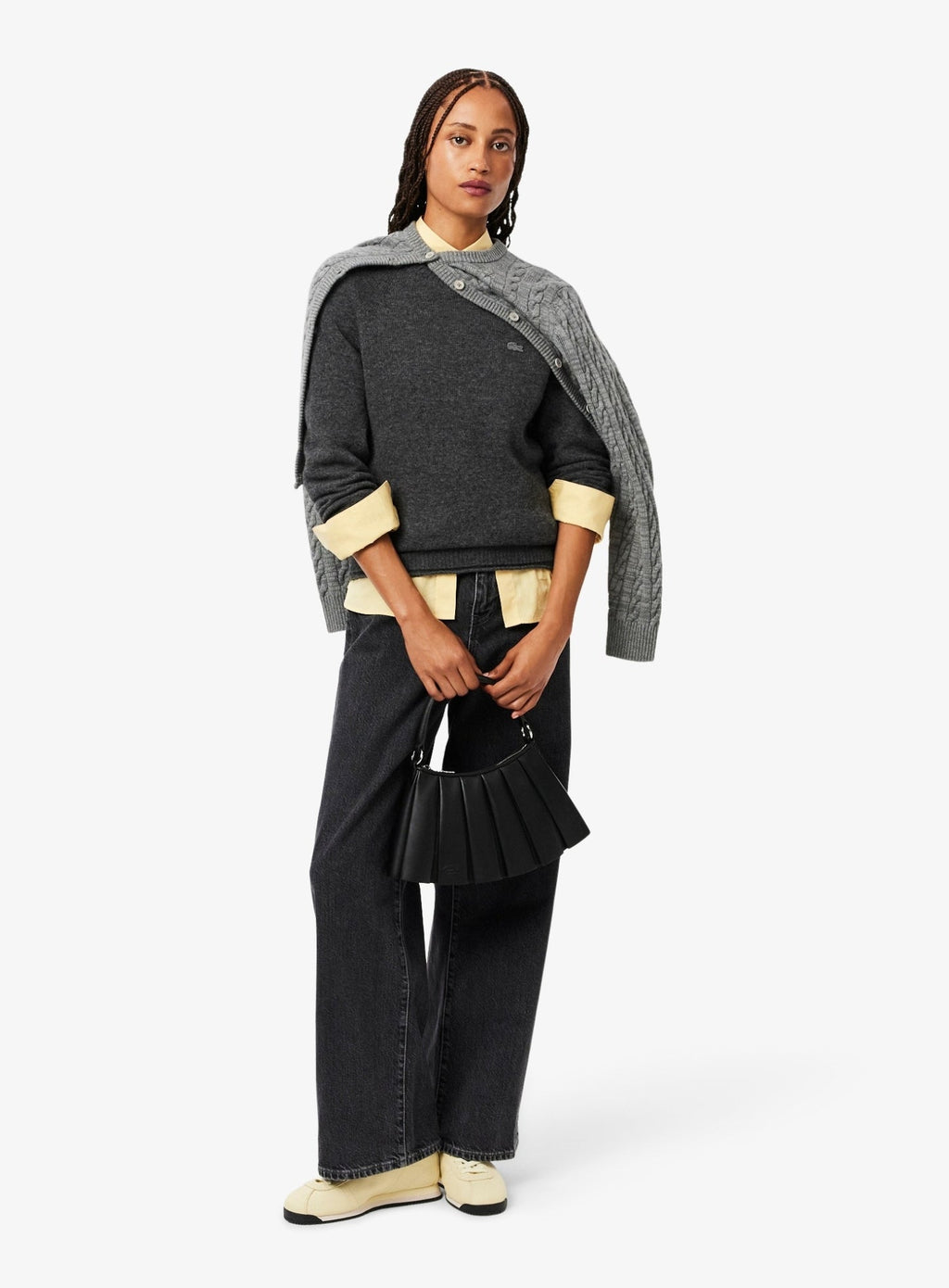 LACOSTE WOMEN 3D Knit Carded Wool Sweater Grey
